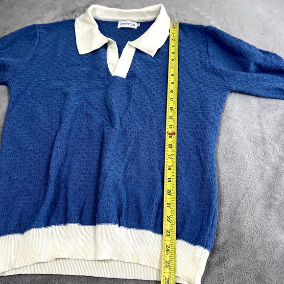Oxknit Sweater Polo Men's M Johnny Collar Blue Knit Coastal Retro Preppy 70's - Picture 7 of 8